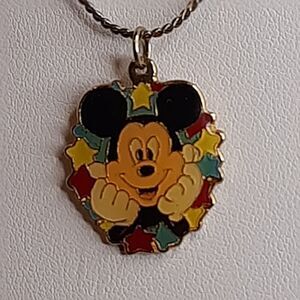 Vintage Disney AAi Mickey Mouse Pendant Necklace 16"  colorful enamel stars